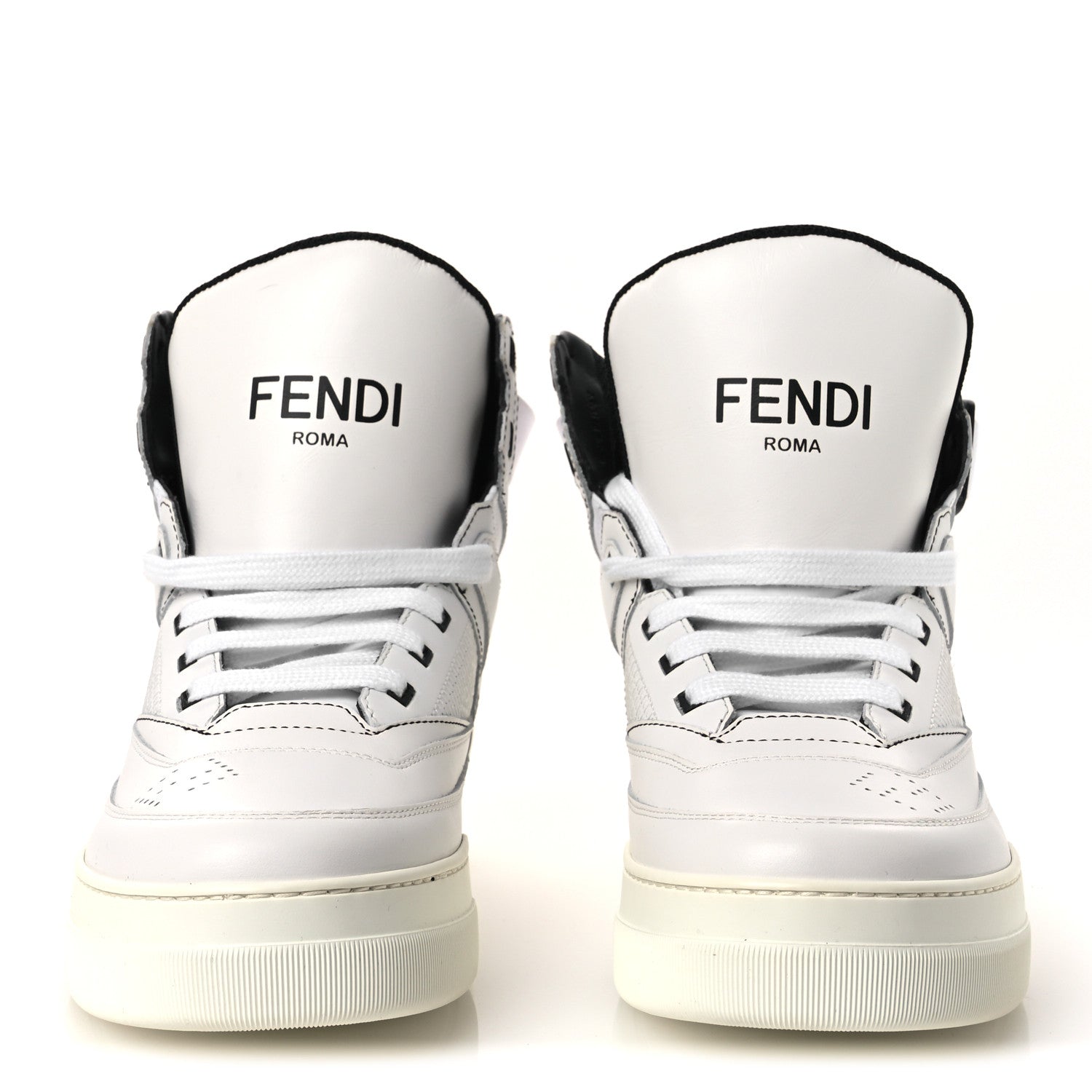 Fendi Vitello Nylon Logo Mens High Top Sneakers 7 Ultra White Black 3 of 11