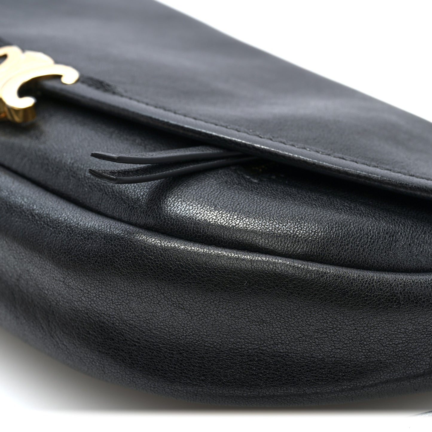 Shiny Lambskin Soft Triomphe Little Half Moon Bag Black