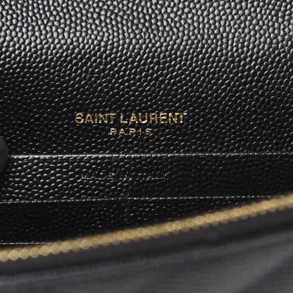 Saint Laurent Grain De Poudre Matelasse Chevron Monogram Envelope Chain Wallet Black 6 of 12