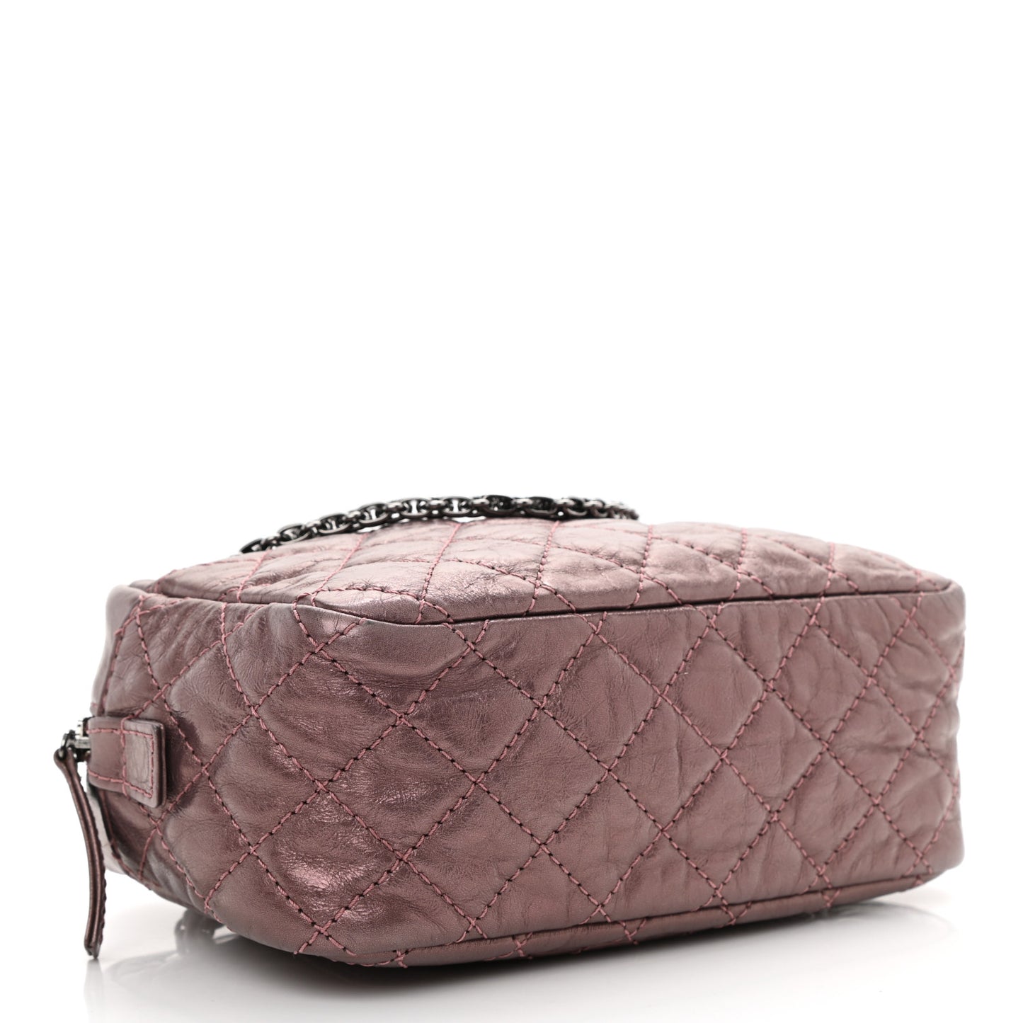 Metallic Aged Calfskin Quilted Small Reissue Camera Case Rose Fonce