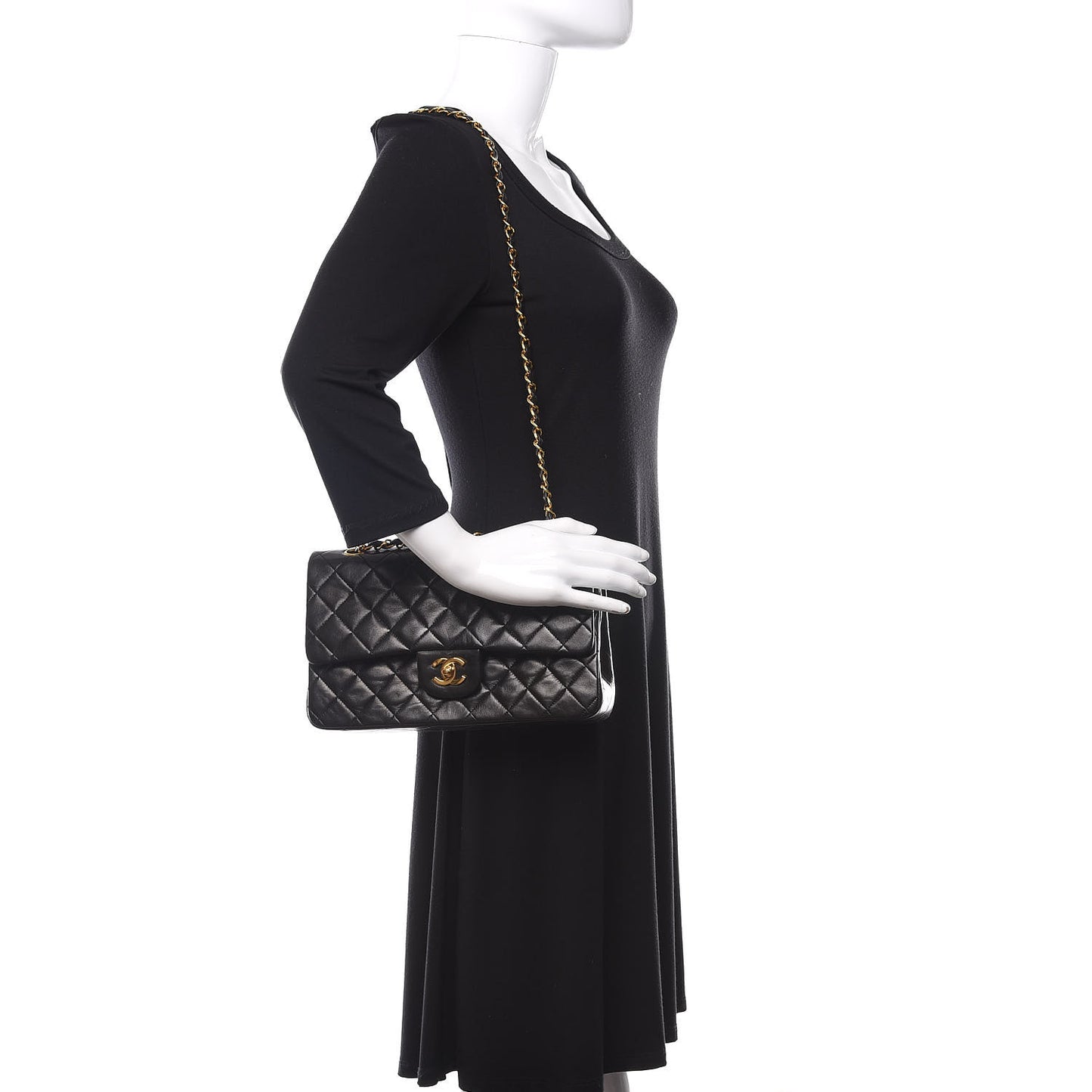 Lambskin Quilted Medium Double Flap Black