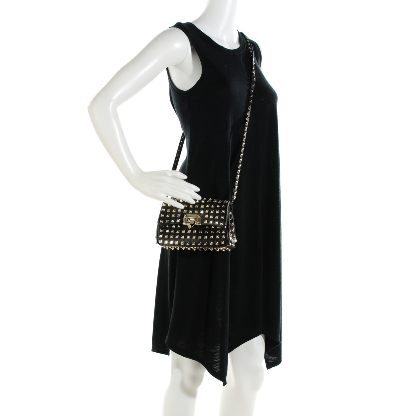 Vitello Mini Rockstud All Over Flap Saddle Crossbody Bag Black