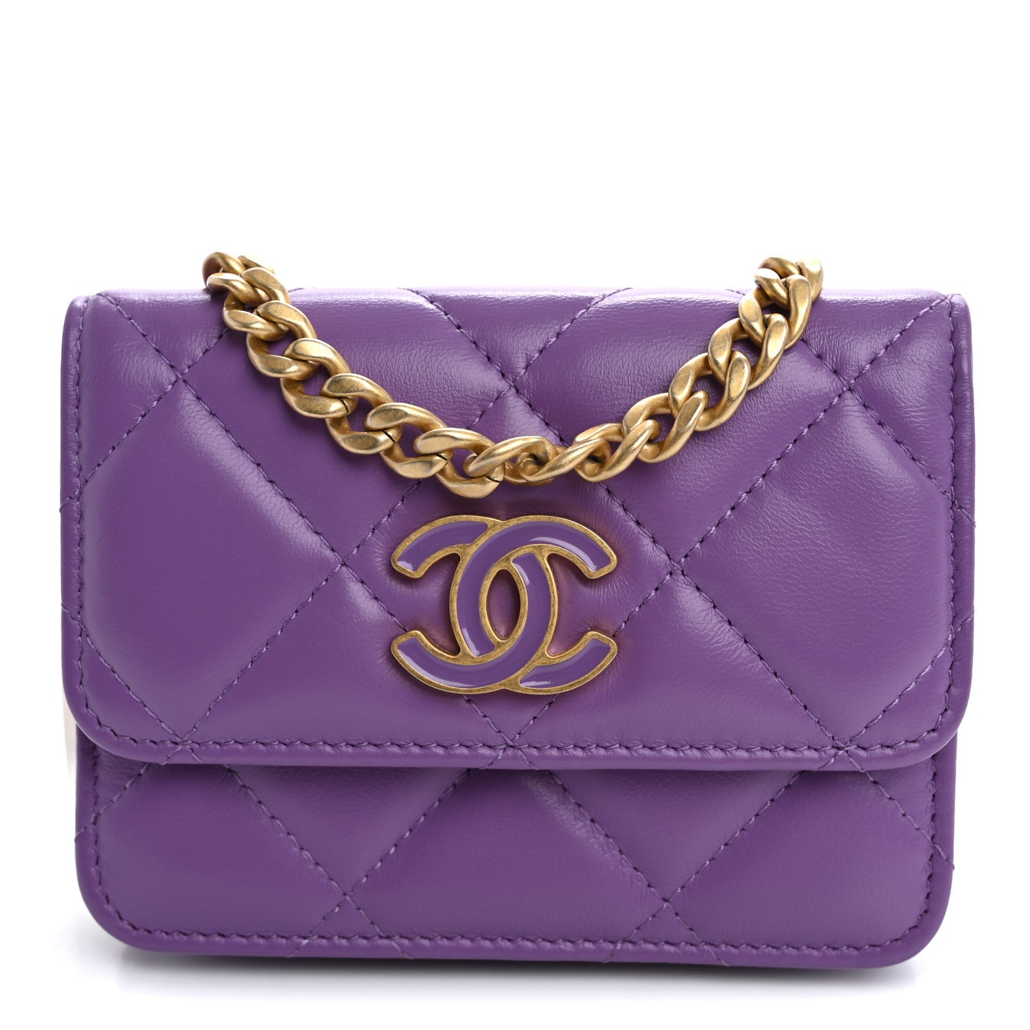 Chanel Lambskin Enamel Quilted Pending Clutch With Chain Purple 9 of 11