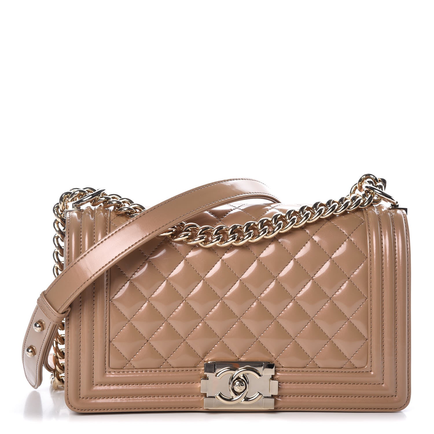 Chanel Iridescent Patent Quilted Medium Boy Flap Beige 1 of 9