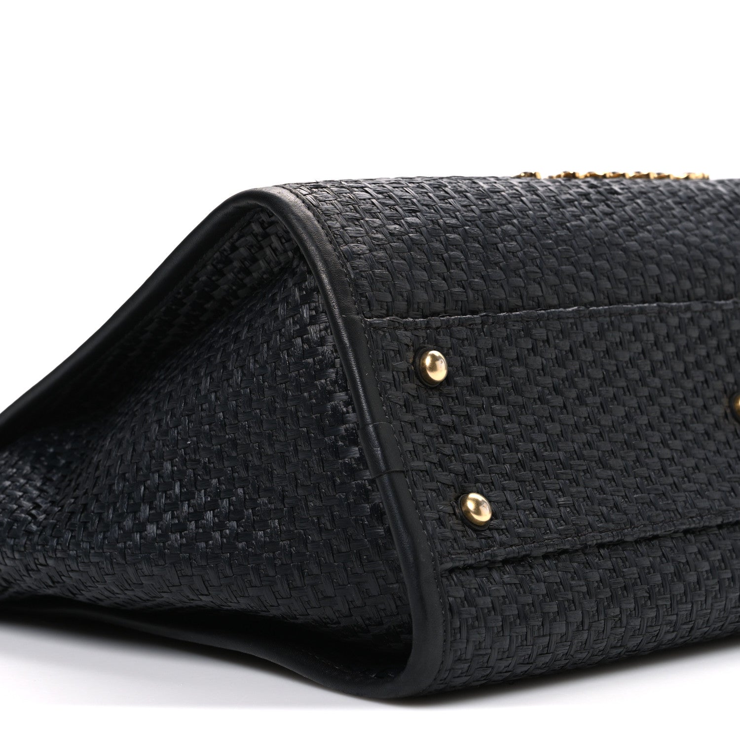 Chanel Straw Raffia Calfskin Chain Small Deauville Tote Black 9 of 10