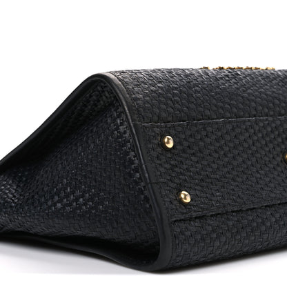 Chanel Straw Raffia Calfskin Chain Small Deauville Tote Black 9 of 10