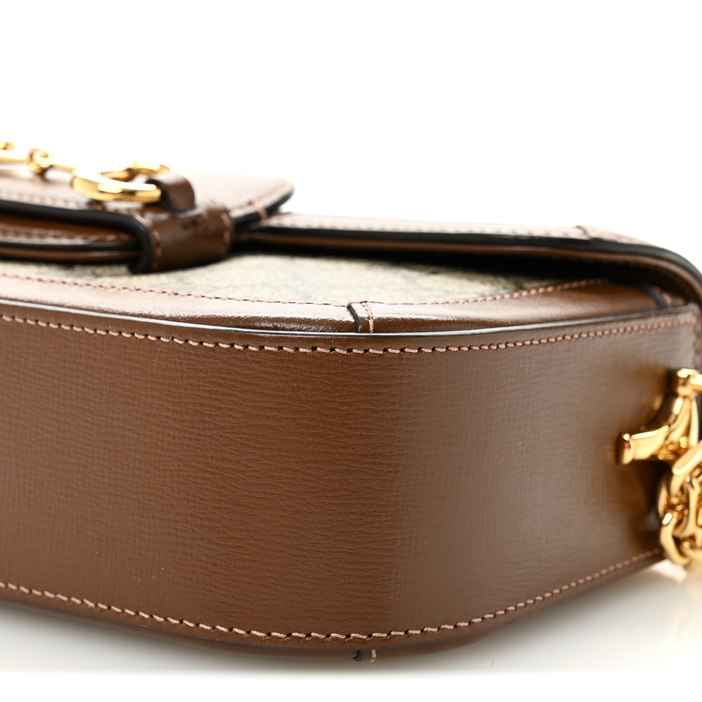 GG Supreme Monogram Small Horsebit 1955 Chain Shoulder Bag Beige Ebony Brown Sugar