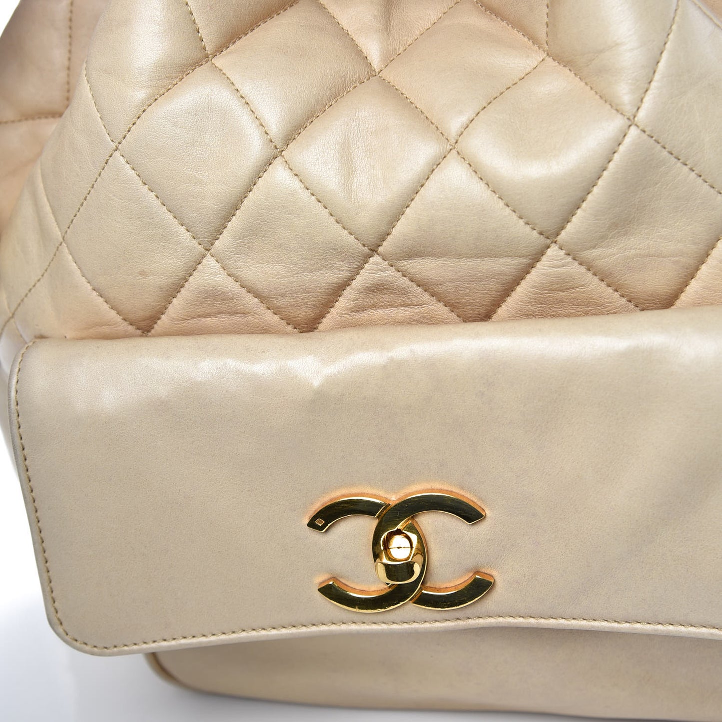 Lambskin Quilted Drawstring Backpack Beige