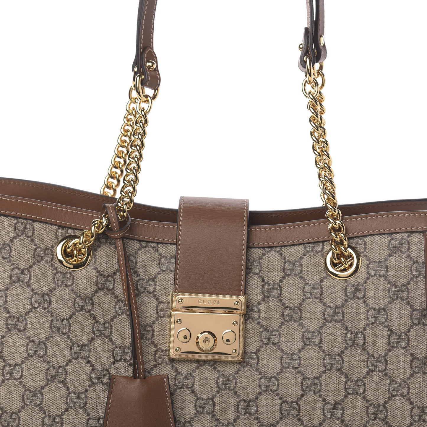 GG Supreme Monogram Medium Padlock Tote Beige Cuir