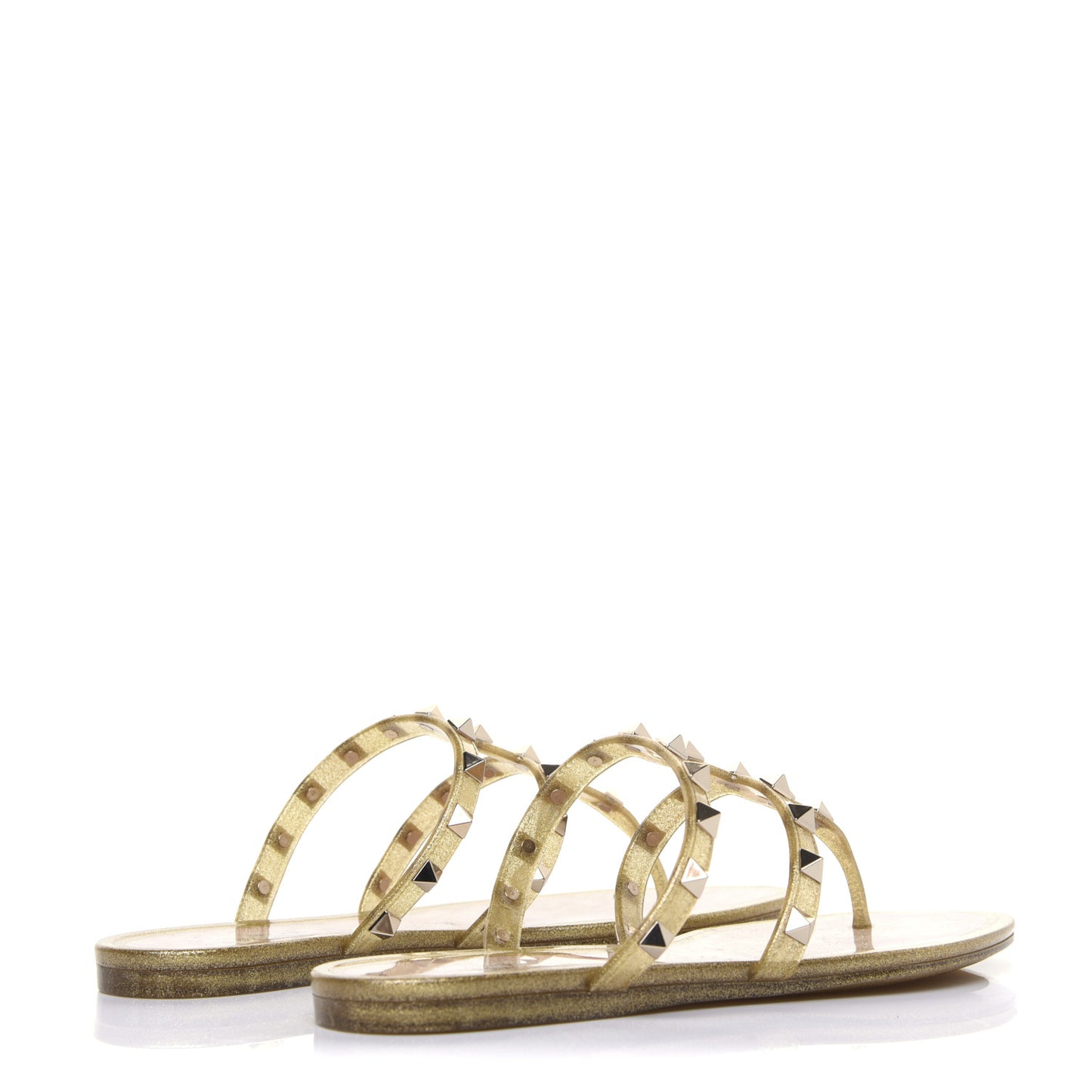 PVC Jelly Glitter Rockstud Caged Flat Thong Sandals 36 Oro