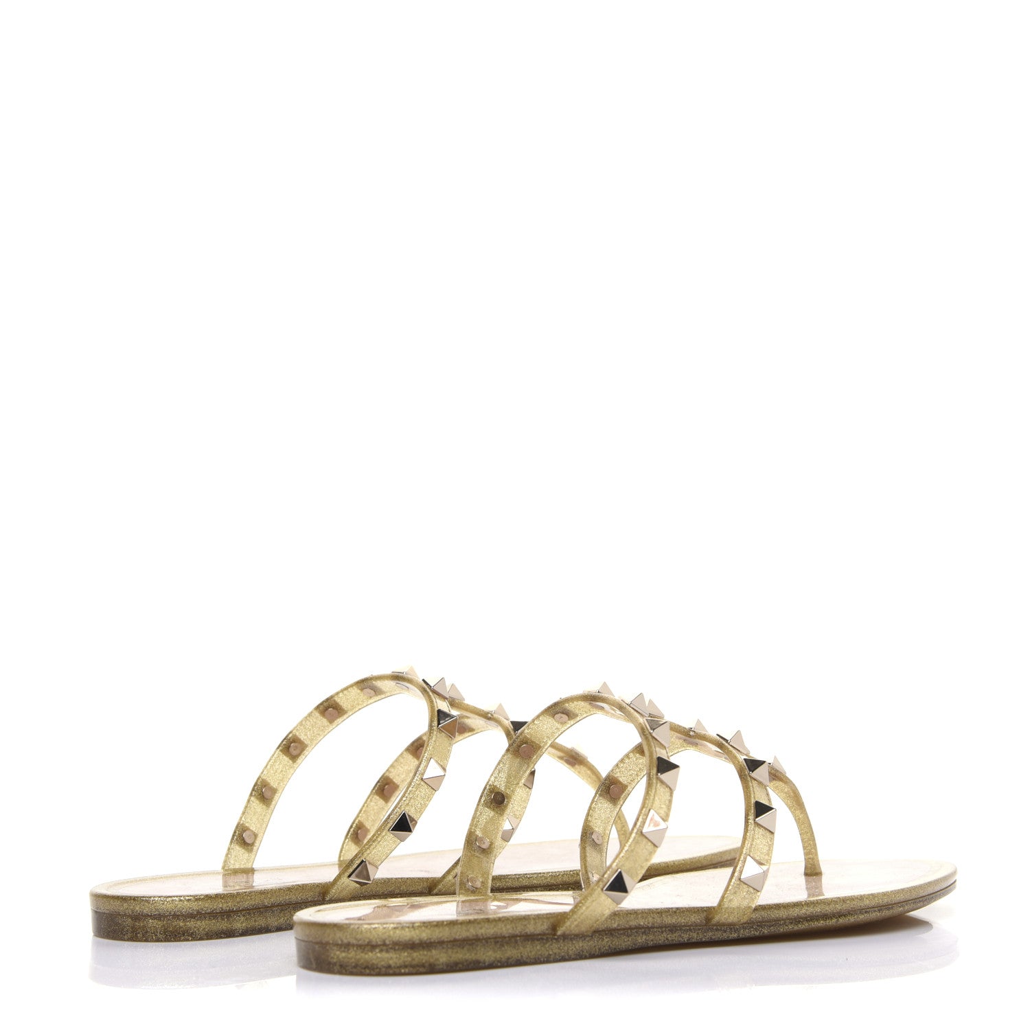 Valentino Garavani PVC Jelly Glitter Rockstud Caged Flat Thong Sandals 36 Oro 4 of 12