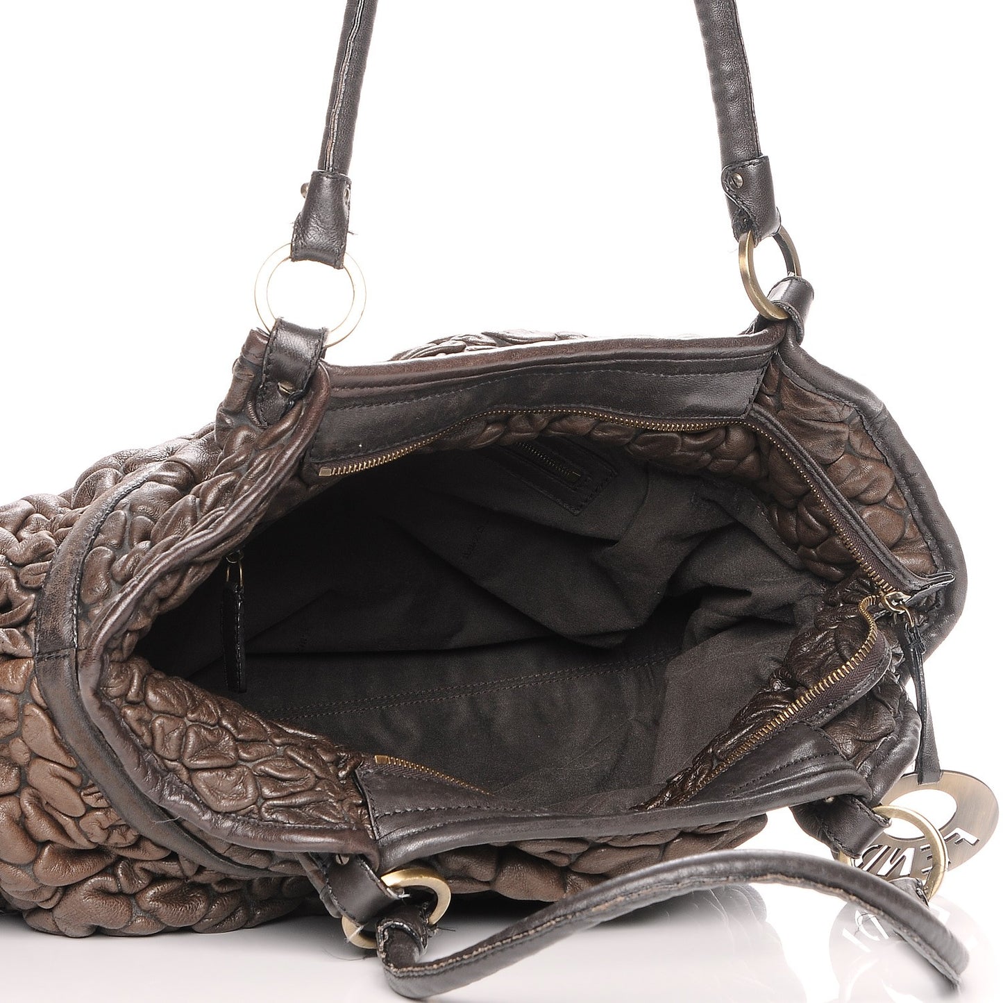 Bubble Calfskin Large Chef Shopper Tote Brown