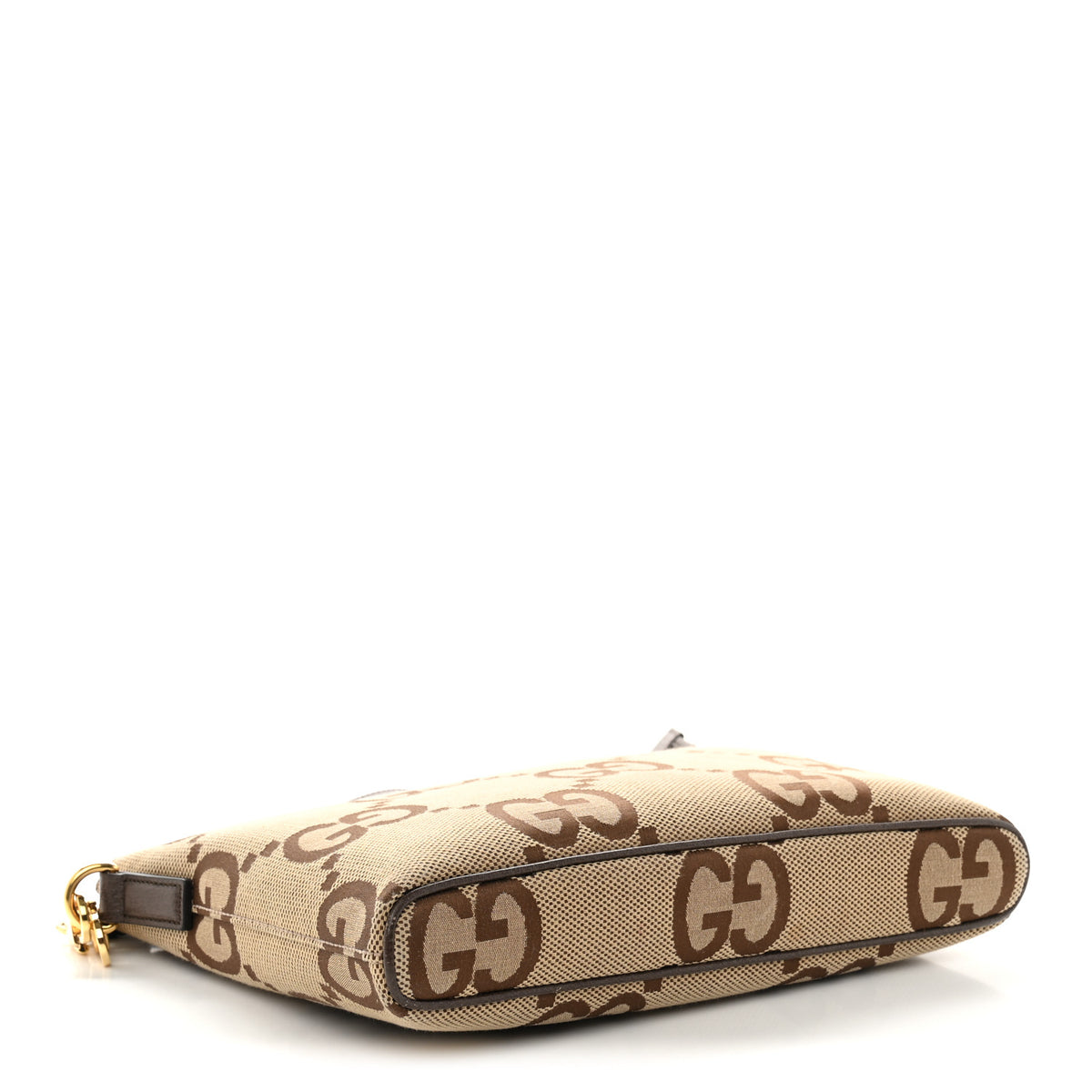 Monogram Jumbo GG Textured Dollar Calfskin Web Wristlet Messenger Bag Camel Ebony New Acero