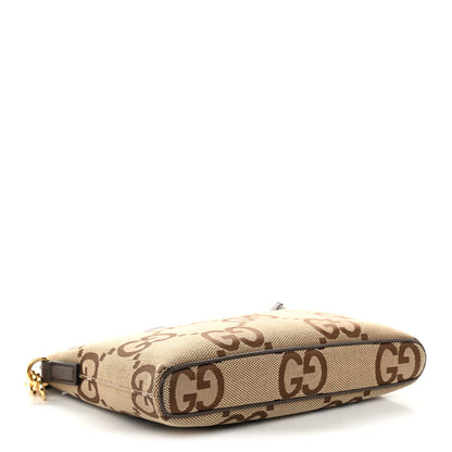 Gucci Monogram Jumbo GG Textured Dollar Calfskin Web Wristlet Messenger Bag Camel Ebony New Acero 4 of 12