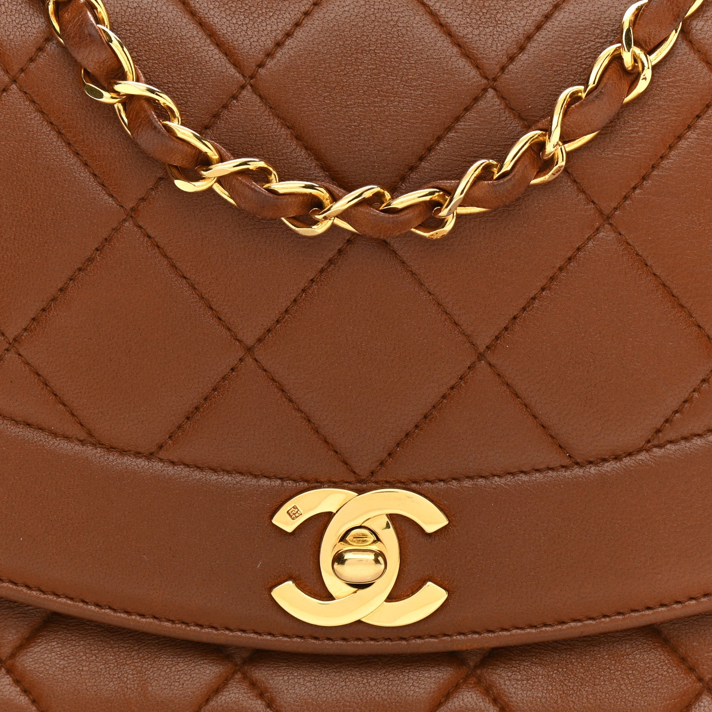Lambskin Quilted Small Single Flap Brown