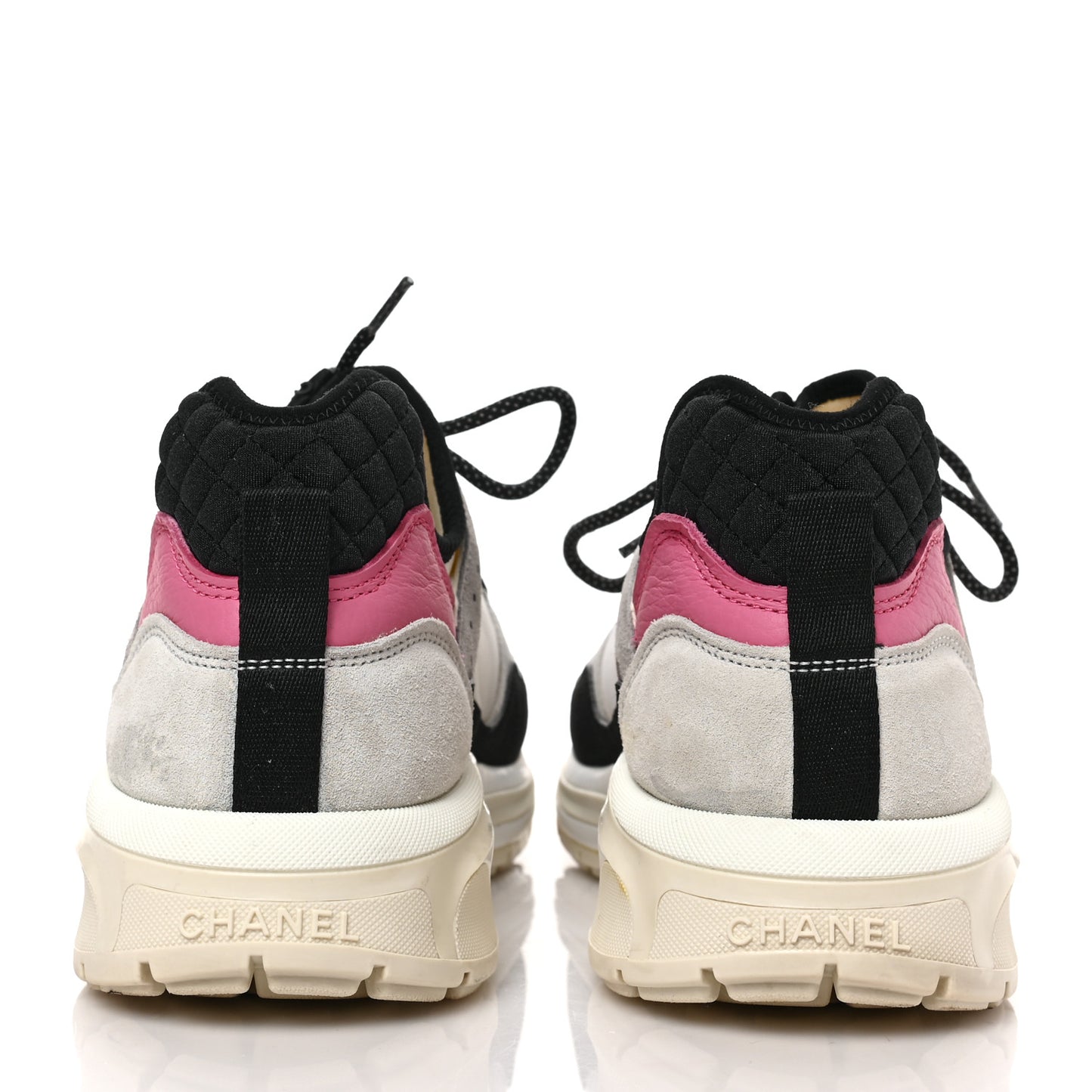 Suede Calfskin Womens CC Sneakers 37.5 Black Grey Ivory