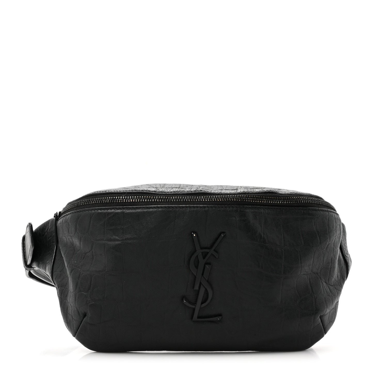 Calfskin Crocodile Embossed Monogram Belt Bag Black