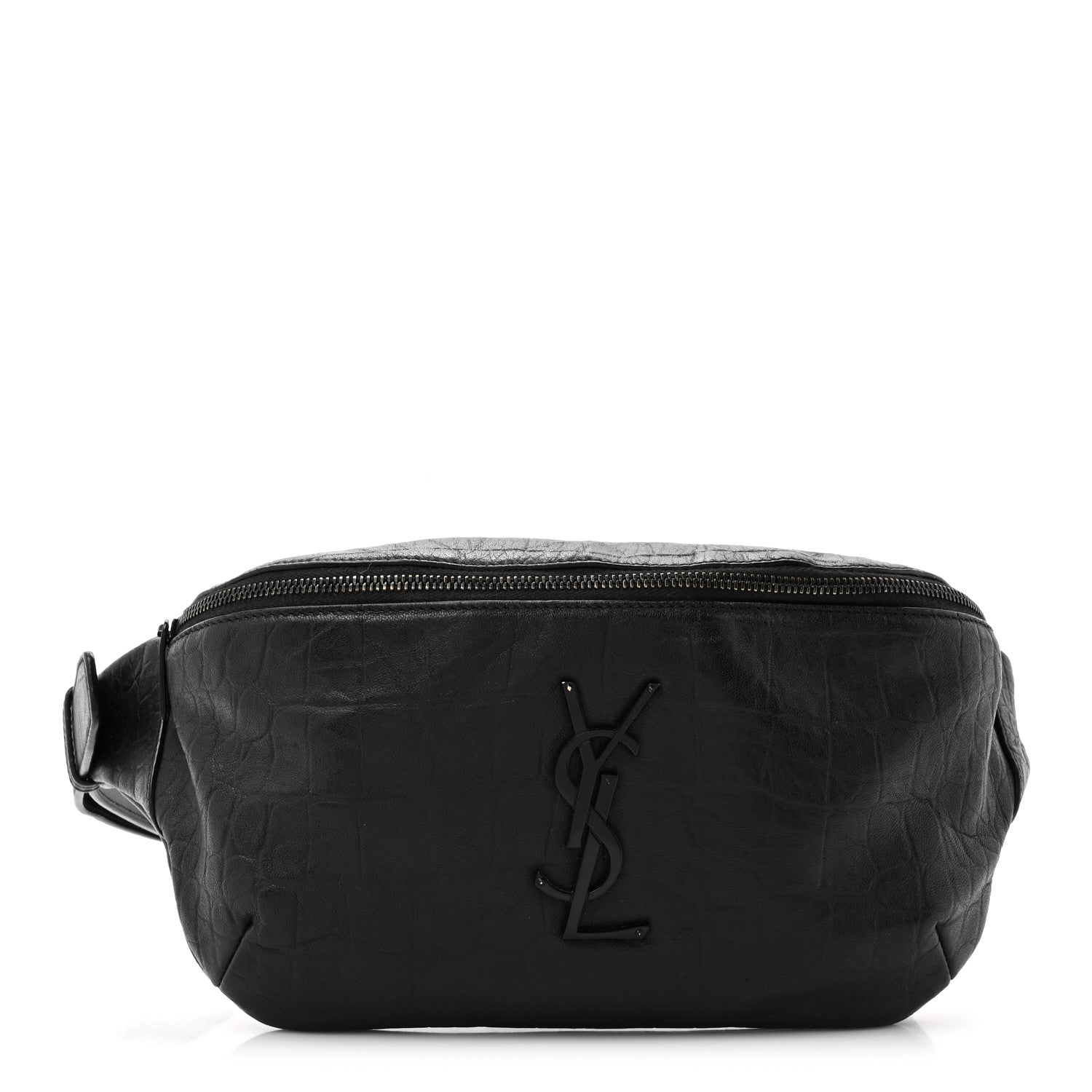 Saint Laurent Calfskin Crocodile Embossed Monogram Belt Bag Black 1 of 12