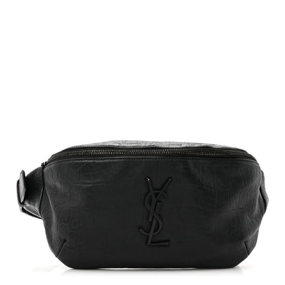Saint Laurent Calfskin Crocodile Embossed Monogram Belt Bag Black 1 of 12
