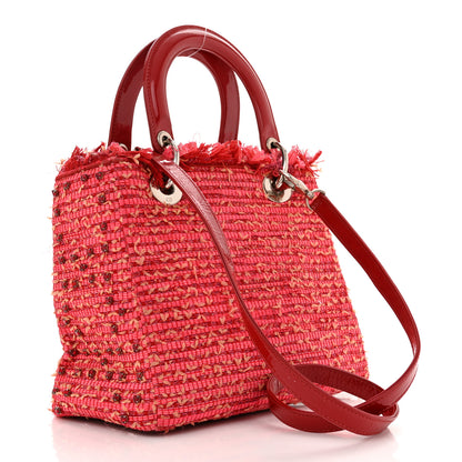 Christian Dior Tweed Fringe Rhinestone Medium Lady Dior Red 3 of 10