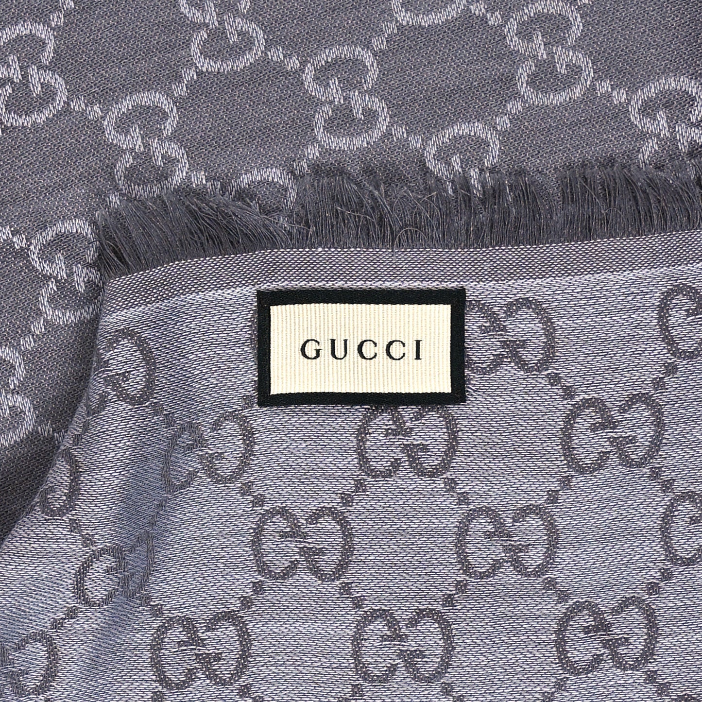 Wool Silk Monogram GGWeb Fringe Shawl Pearl Medium Grey