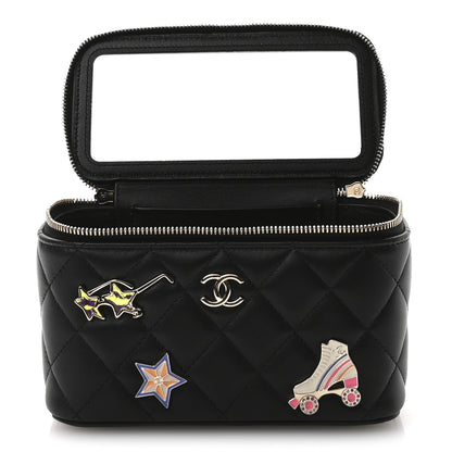 Chanel Lambskin Enamel Quilted Roller Skate Small Vanity Case With Chain Black 3 of 11