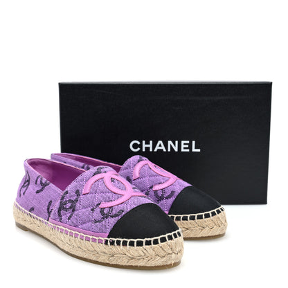Chanel Cotton Jacquard Grosgrain CC Print Espadrilles 38 Purple Black 8 of 8