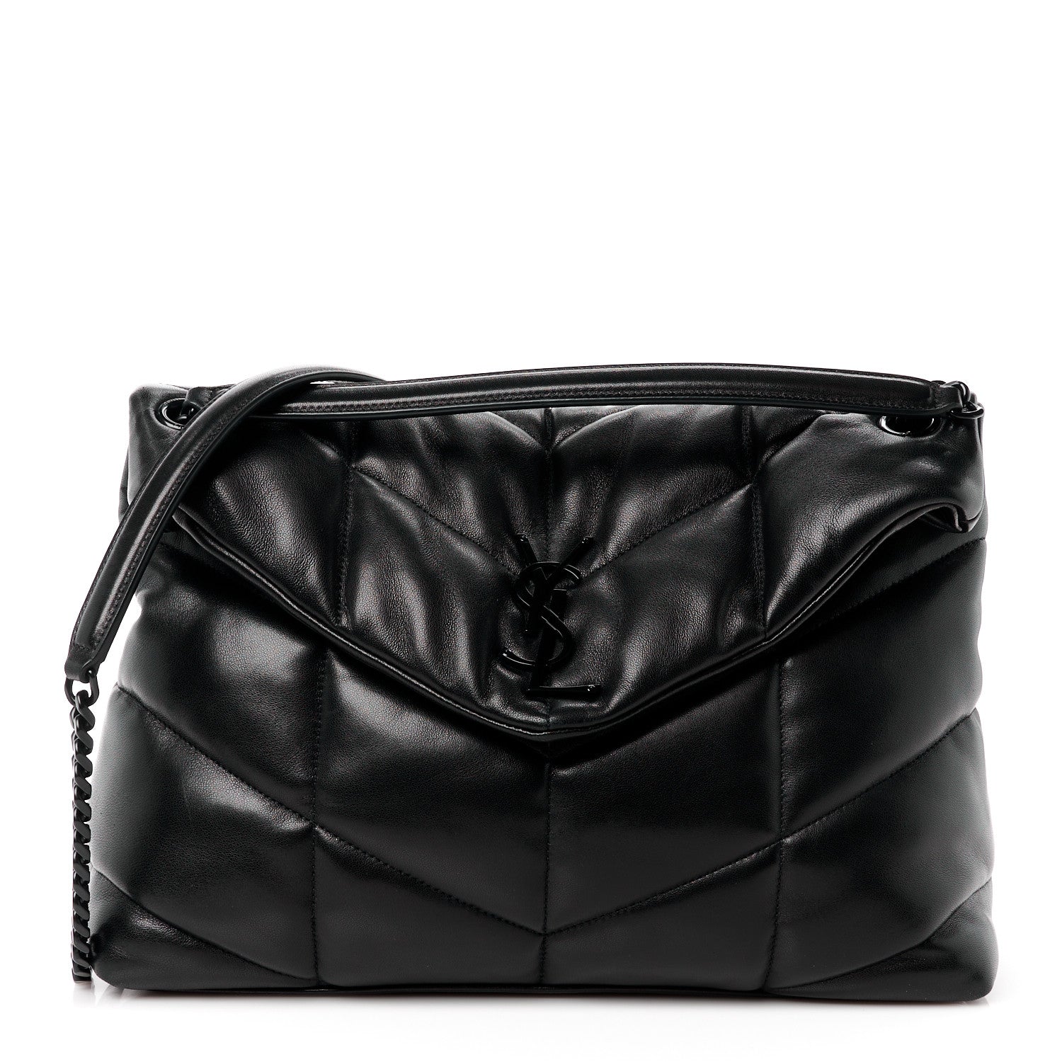 Saint Laurent Lambskin Quilted Monogram Monochrome Medium Loulou Puffer Chain Satchel Black 1 of 12
