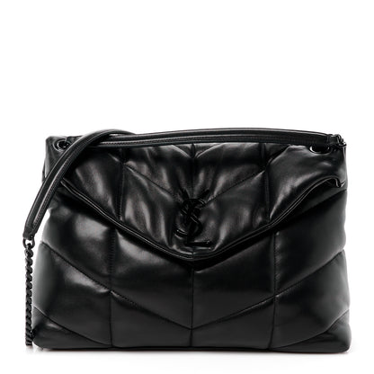 Saint Laurent Lambskin Quilted Monogram Monochrome Medium Loulou Puffer Chain Satchel Black 1 of 12