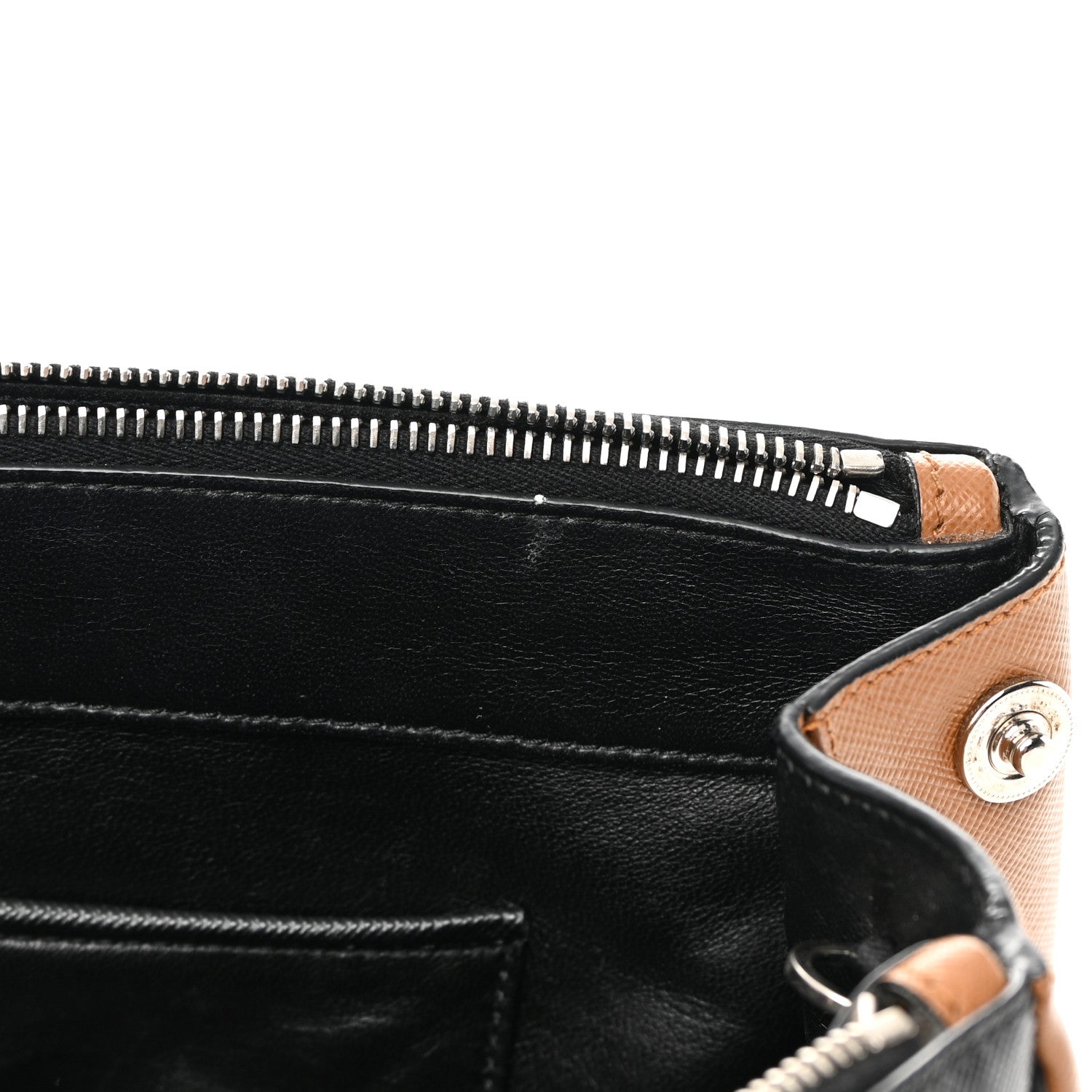 Prada Saffiano Baiadera Striped Medium Galleria Double Zip Tote Caramel Black White 13 of 19