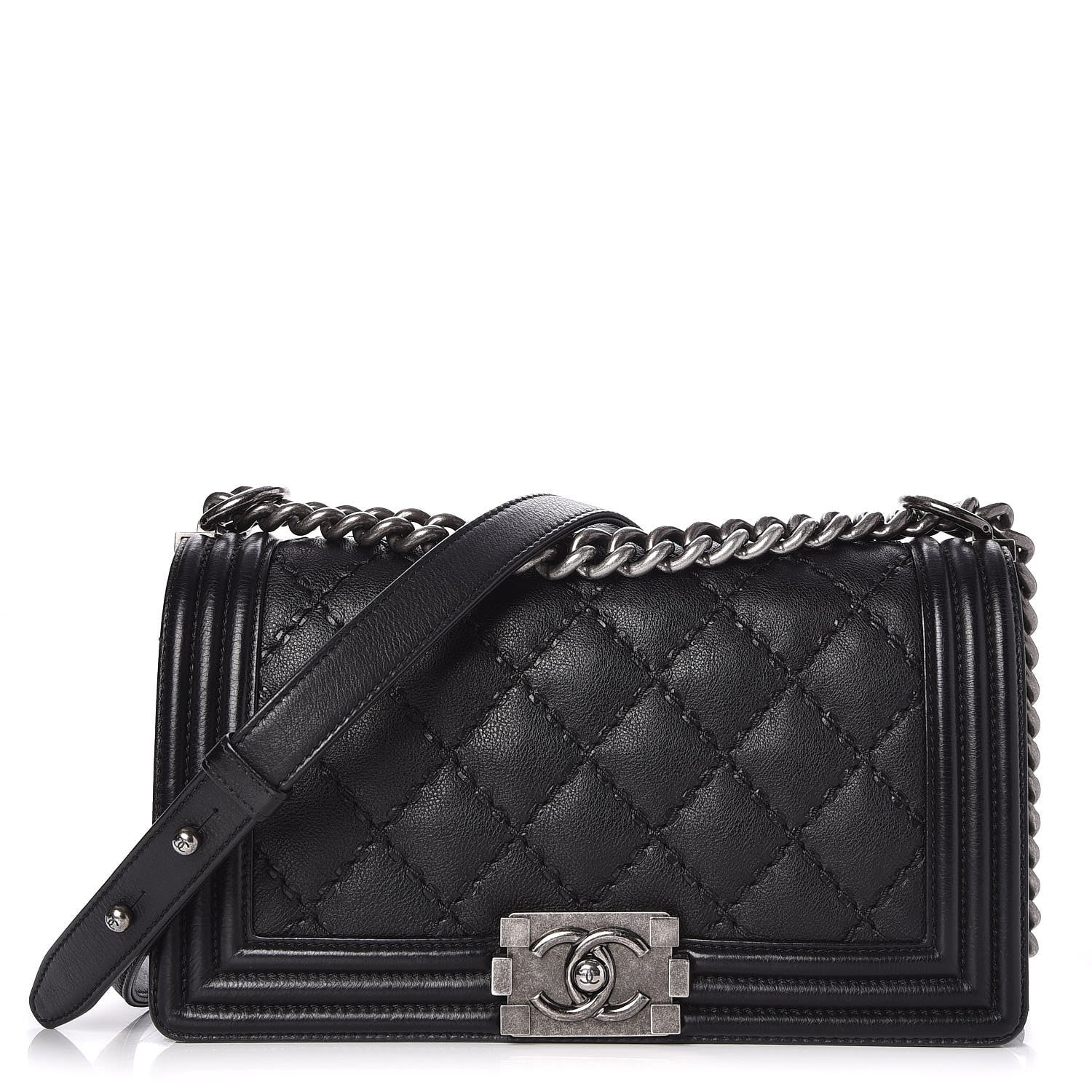 Chanel Calfskin Double Stitch Medium Boy Flap Black 1 of 9