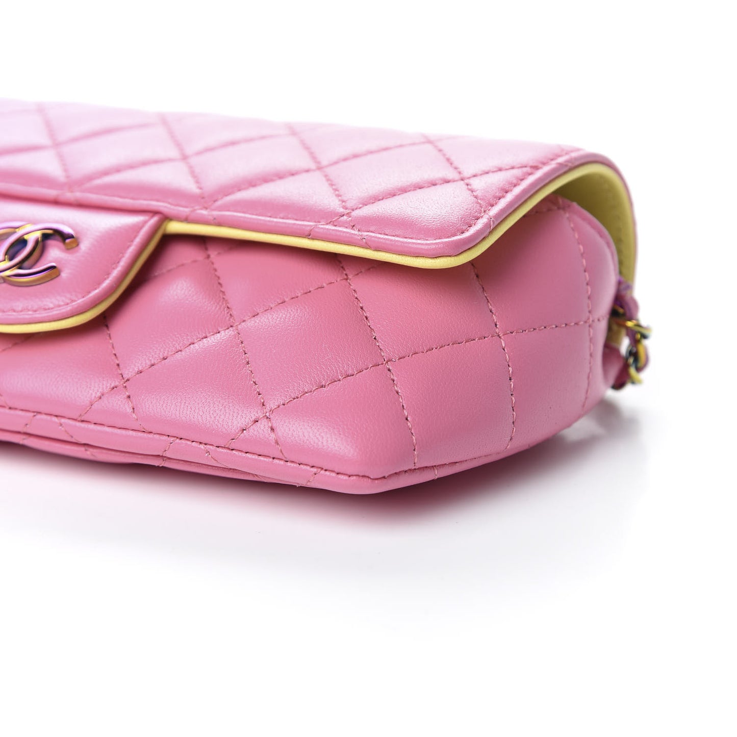 Lambskin Quilted Glasses Case With Chain Pink Yellow