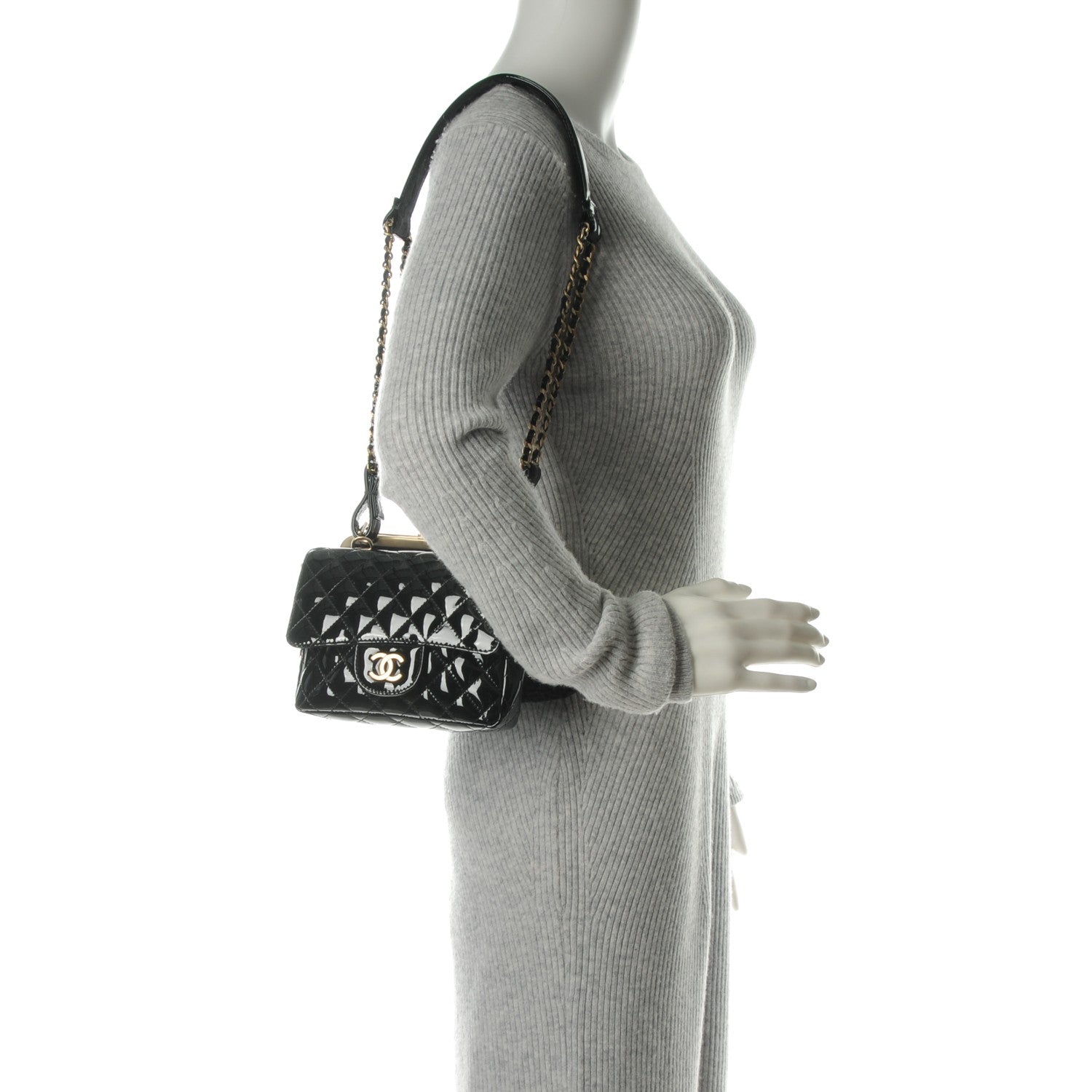 Chanel Patent Lace Mini Kiss Lock Flap Double Bag Black 2 of 8