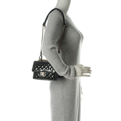 Chanel Patent Lace Mini Kiss Lock Flap Double Bag Black 2 of 8