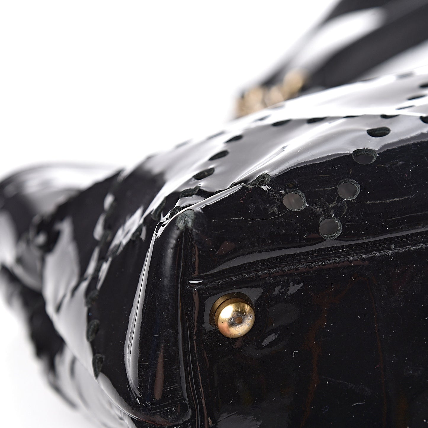 Patent Perforated CC Shopping Tote Black