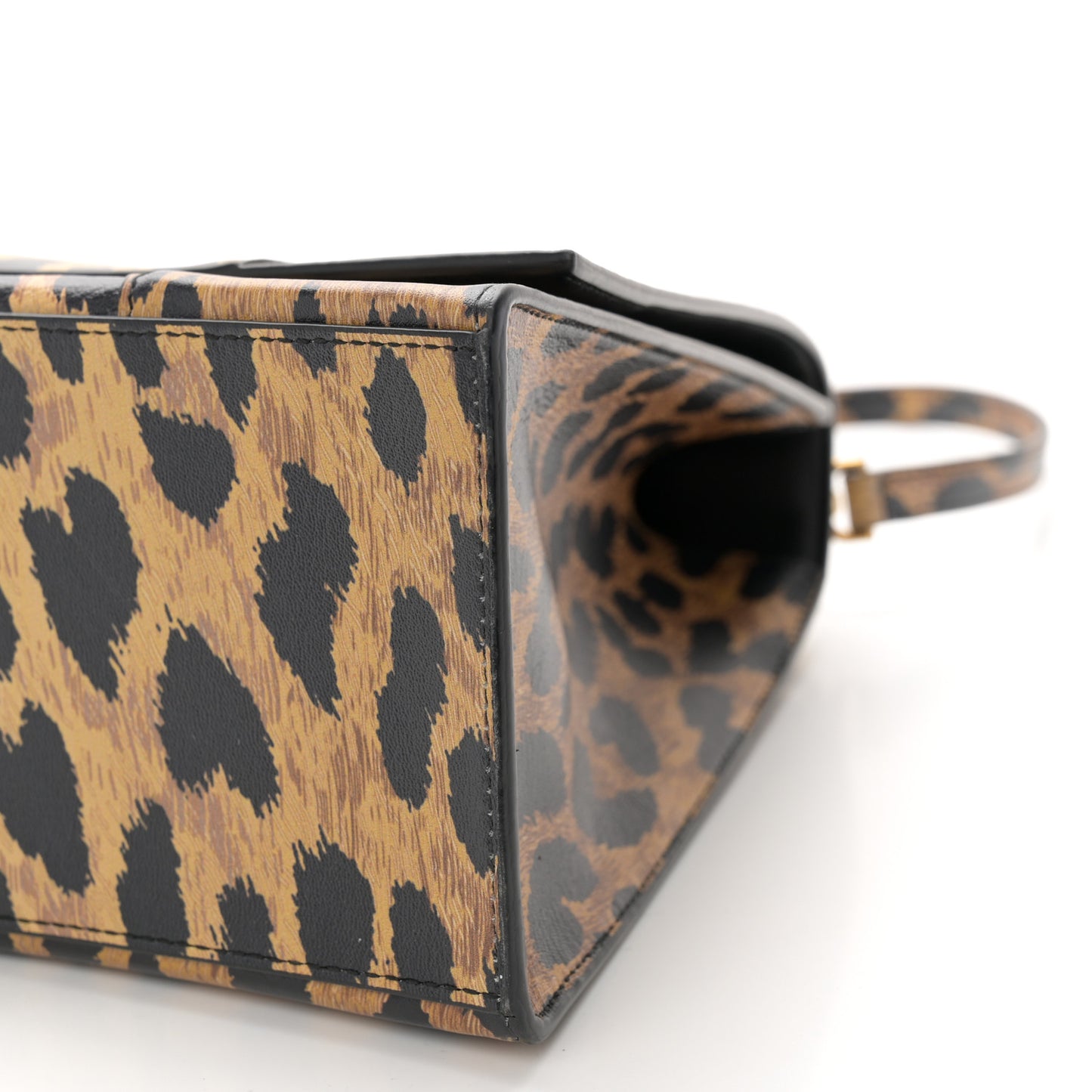 Smooth Calfskin Leopard Print Medium Hourglass Top Handle Bag Beige