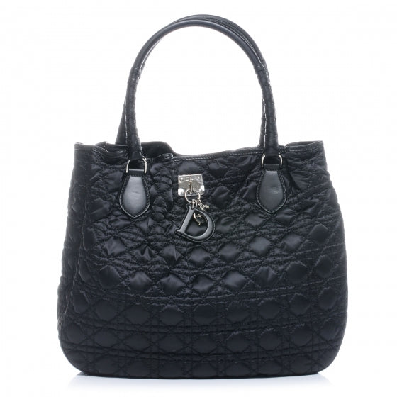 Nylon Cannage Shopper Tote Black