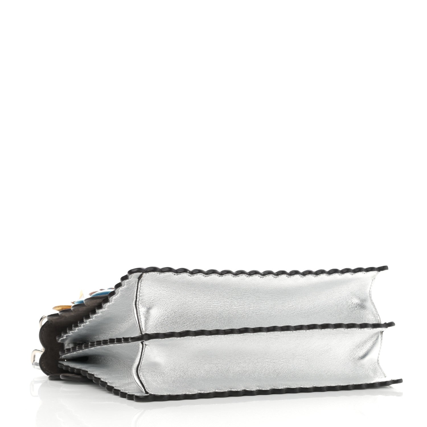Fendi Metallic Calfskin Flowerland Scalloped Studded Pequin Kan I Shoulder Bag Argento 4 of 12