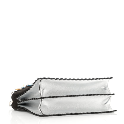 Fendi Metallic Calfskin Flowerland Scalloped Studded Pequin Kan I Shoulder Bag Argento 4 of 12