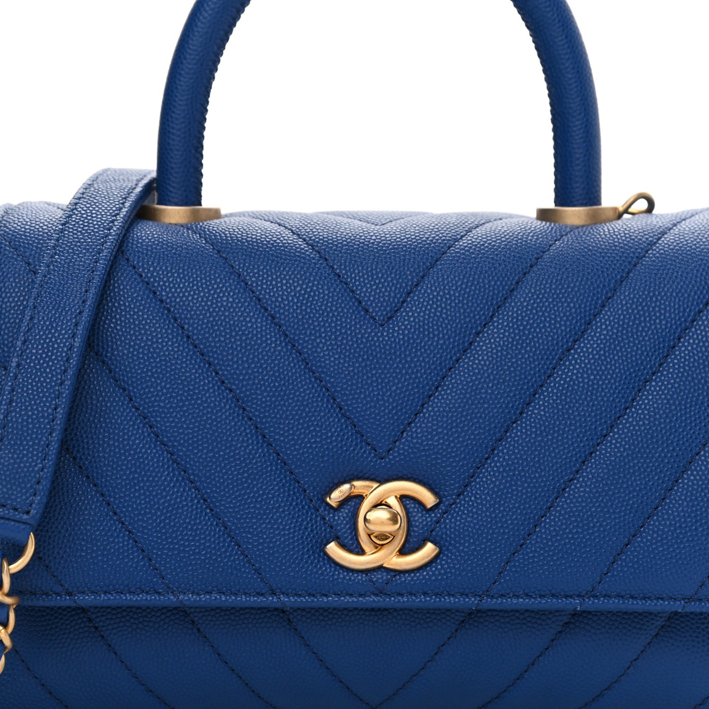 Caviar Chevron Quilted Mini Coco Handle Flap Blue