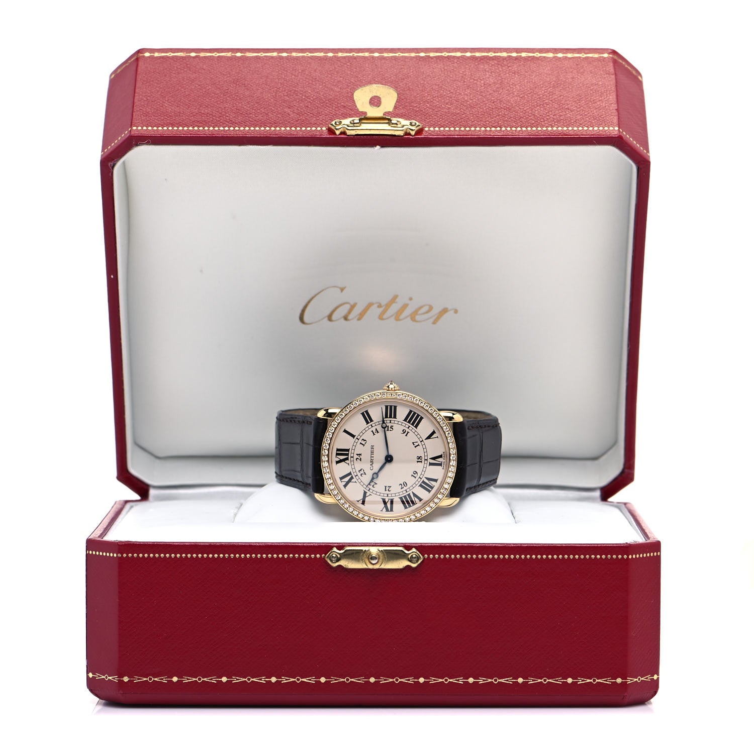 Cartier 18K Yellow Gold Alligator Diamond Bezel 36mm Ronde Solo Manual Winding Watch 5 of 5