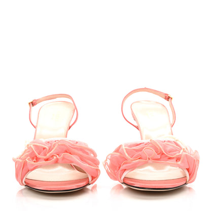 Gucci Tulle Ruffle Mid Heel Slingback Sandals 40.5 Peach White 2 of 9