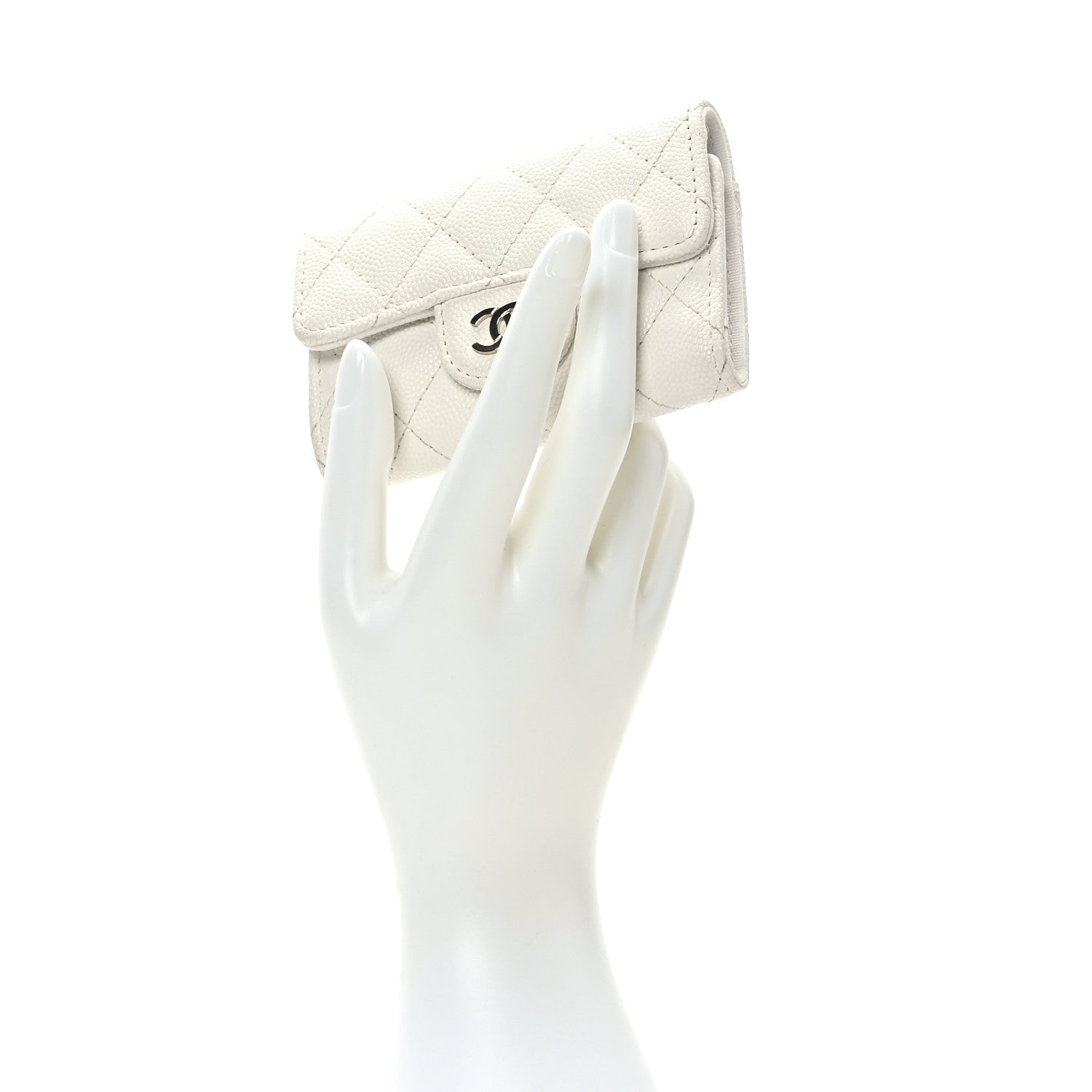 Chanel Caviar Quilted Classic 4 Key Holder Wallet White 2 of 8