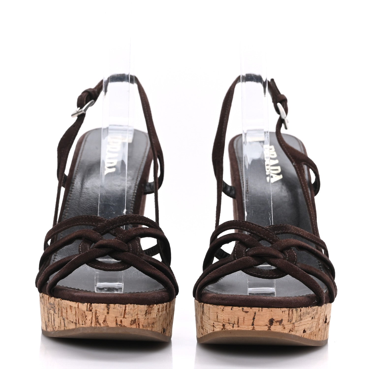 Prada Suede Cork Wedge Sandals 36.5 Brown 2 of 8