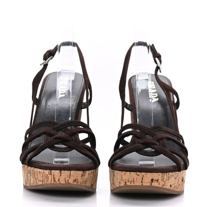 Prada Suede Cork Wedge Sandals 36.5 Brown 2 of 8
