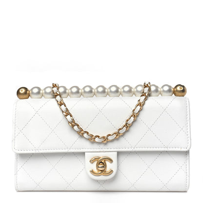 Chanel Goatskin Quilted Chic Pearls Clutch With Chain White 1 of 11