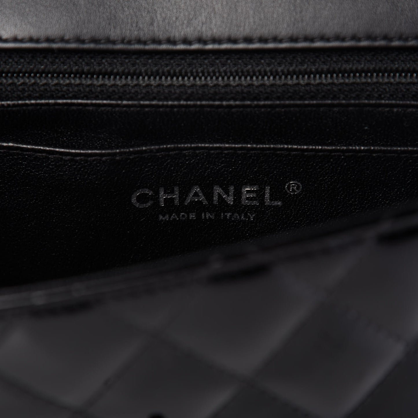 Patent Calfskin Quilted Mini Rectangular Flap Black