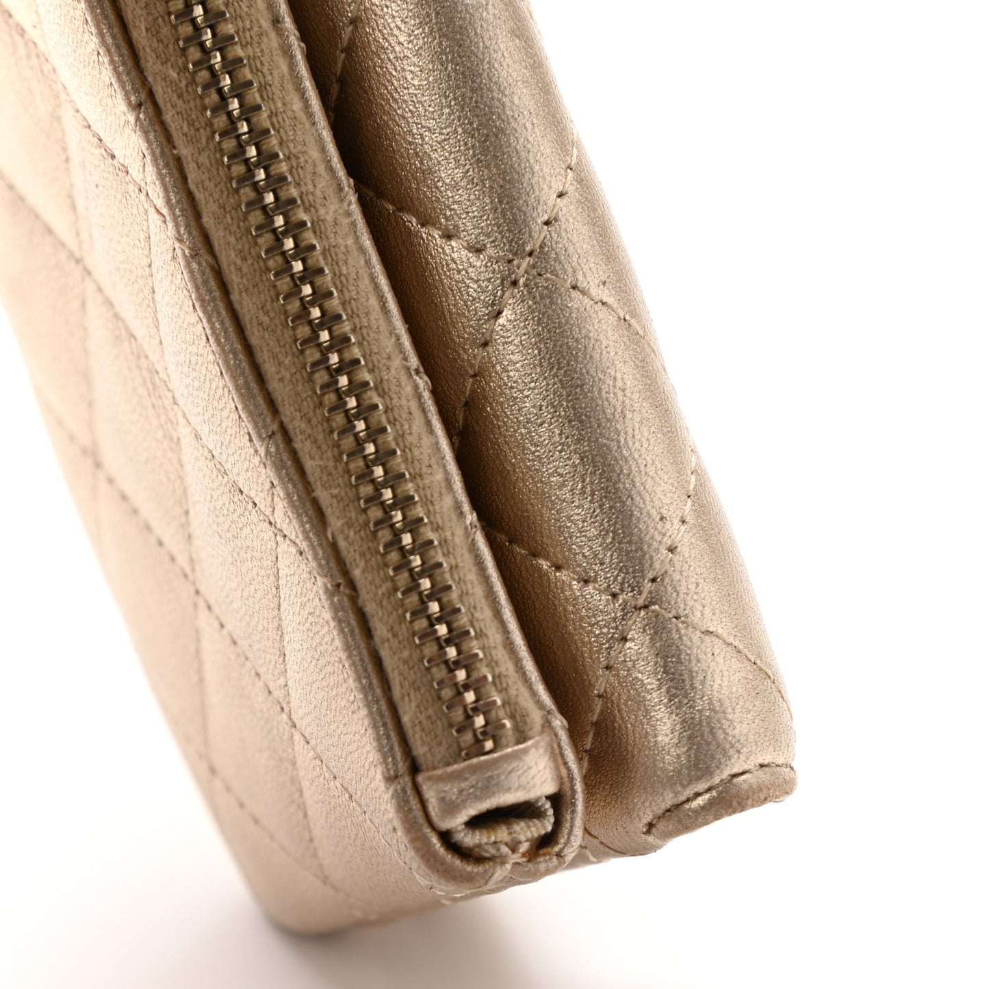 Metallic Lambskin Quilted Flap Card Holder Wallet Gold