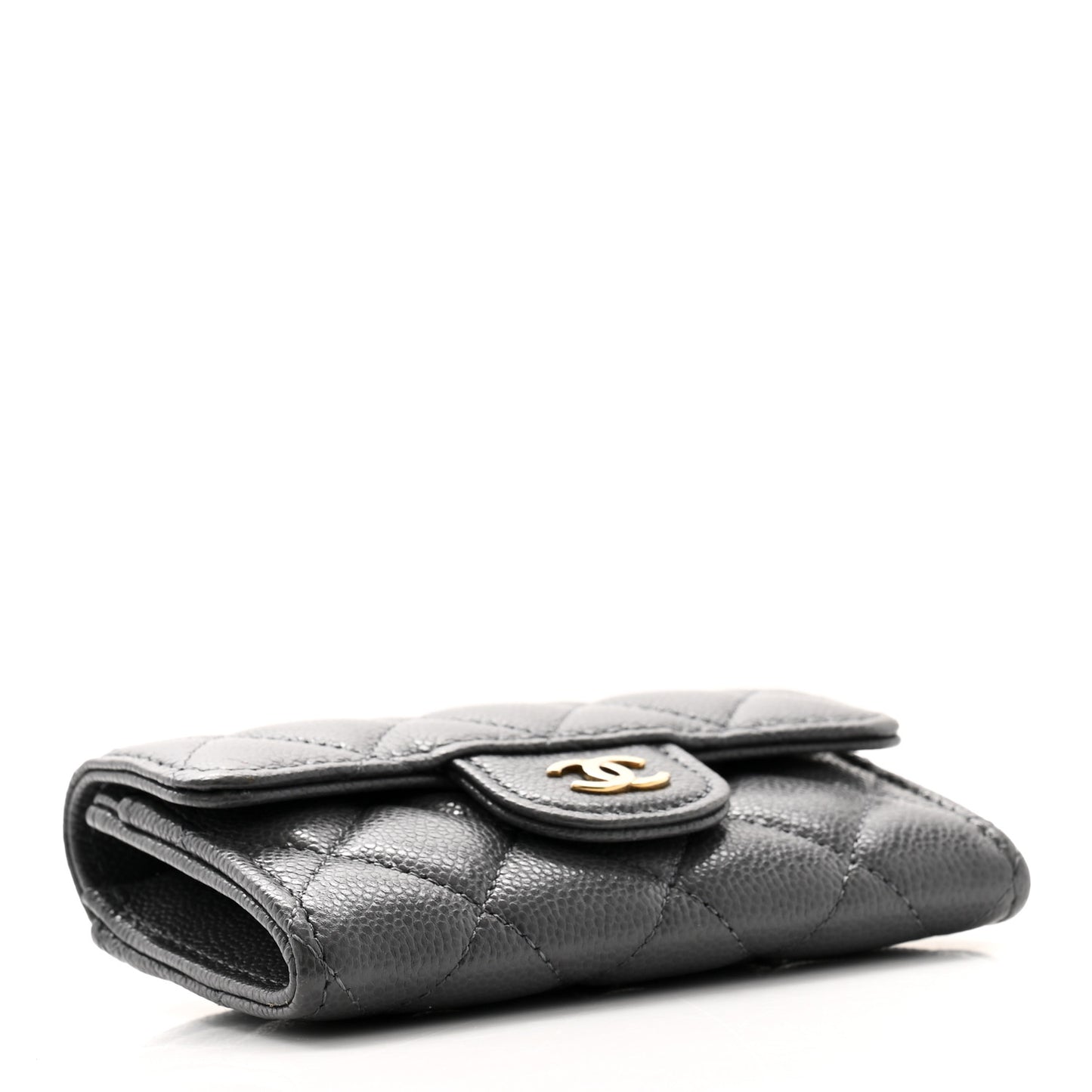 Caviar Quilted Flap Card Holder Wallet Dark Grey