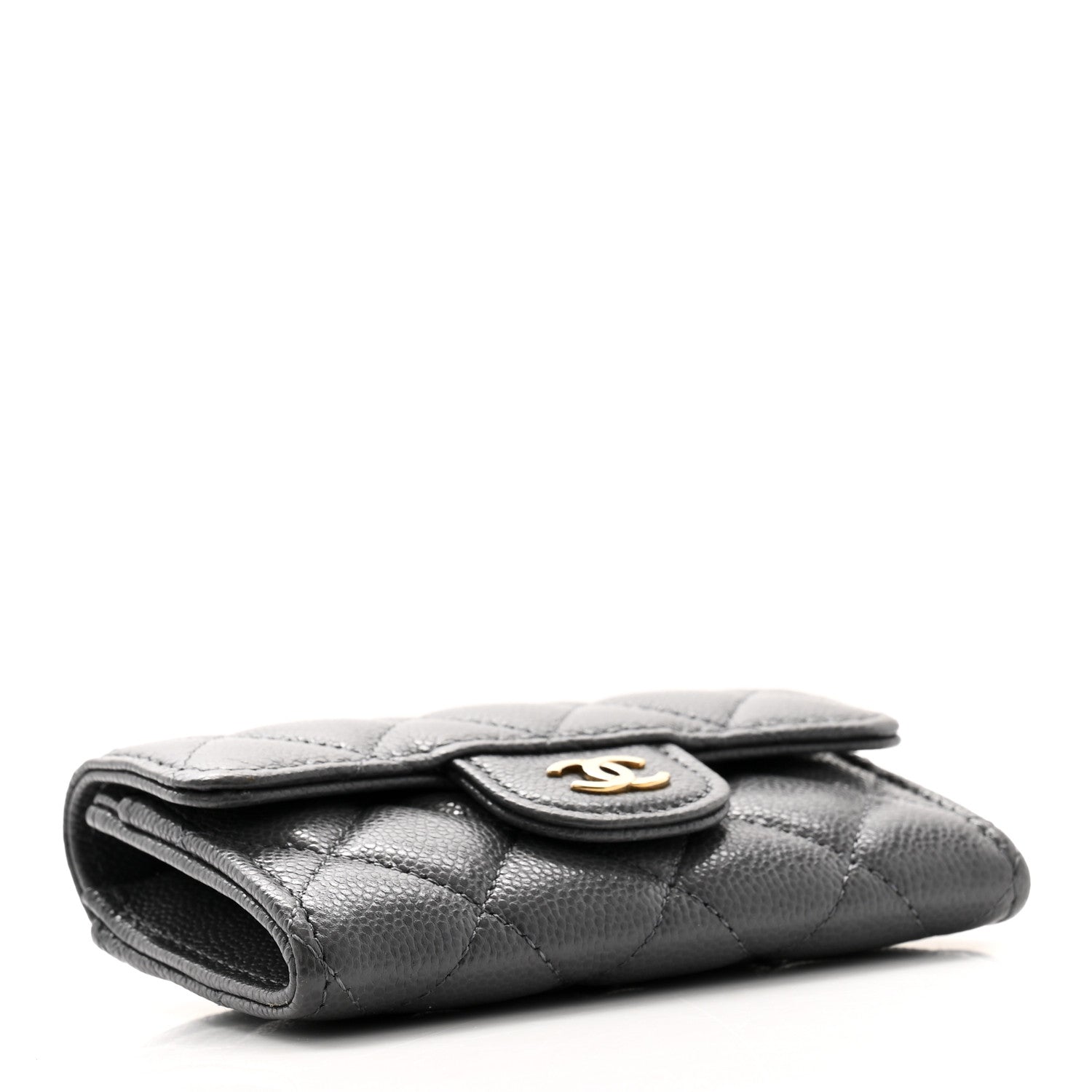 Chanel Caviar Quilted Flap Card Holder Wallet Dark Grey 4 of 9